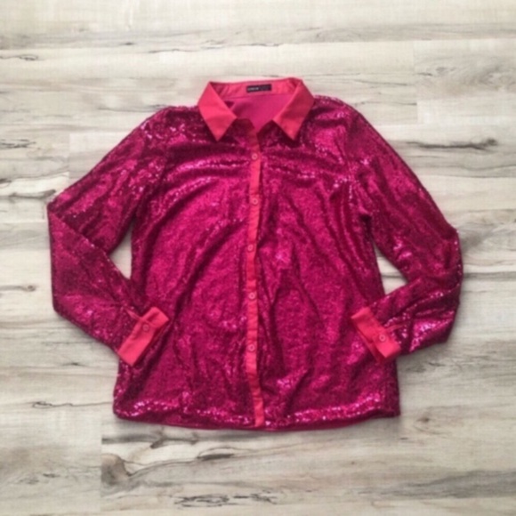 Vibrant Pink Fully Sequin Long Sleeve Blouse - Picture 1 of 8